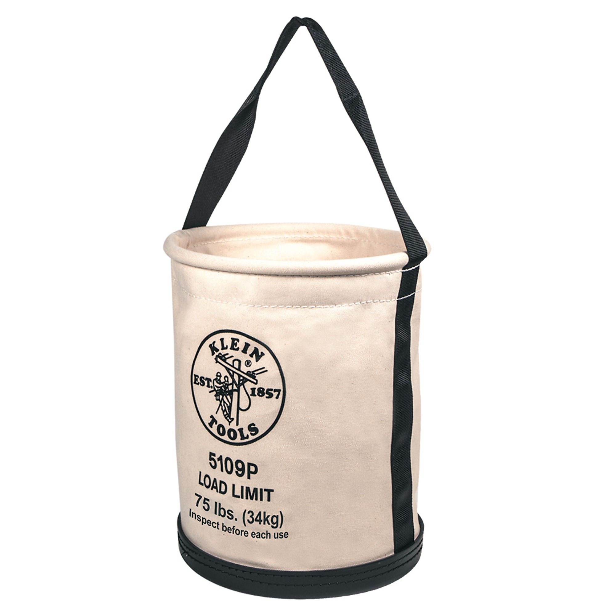 Klein Tools, Canvas Bucket, Wide Straight-Wall with Pocket, Mol, Color Beige, Pockets (qty.) 1 Material Canvas, Model# 5109P